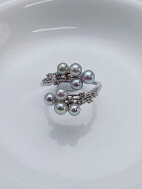 R77 S925 Akoya Sea Pearl Open Top Freesize  Ring 3-4mm size range 6-9
